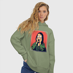 Толстовка оверсайз женская Мона Лиза Крик Мунка пародия, цвет: авокадо — фото 2