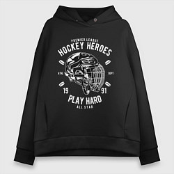Толстовка оверсайз женская Хоккей PLAY HARD, цвет: черный