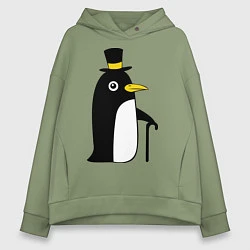 Толстовка оверсайз женская Пингвин в шляпе, цвет: авокадо