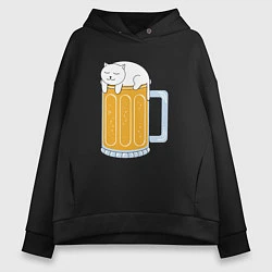 Толстовка оверсайз женская Beer Cat, цвет: черный