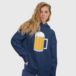 Толстовка оверсайз женская Beer Cat, цвет: тёмно-синий — фото 2