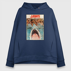 Толстовка оверсайз женская Jaws beach poster, цвет: тёмно-синий