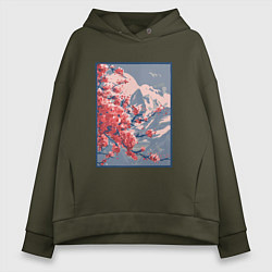 Женское худи оверсайз Цветение Сакуры на фоне Фудзи