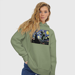 Толстовка оверсайз женская Годзилла Ван Гога, цвет: авокадо — фото 2