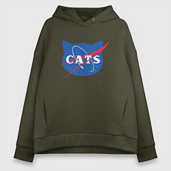 Толстовка оверсайз женская Cats NASA, цвет: хаки