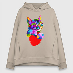 Женское худи оверсайз РАДУЖНЫЙ КОТИК RAINBOW KITTY