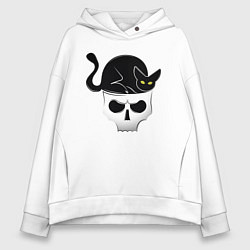 Толстовка оверсайз женская Skull Cat, цвет: белый