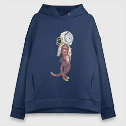 Толстовка оверсайз женская Кот космонавт, цвет: тёмно-синий