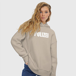 Толстовка оверсайз женская POLIZEI Полиция Надпись Белая, цвет: миндальный — фото 2