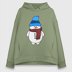 Толстовка оверсайз женская Снеговик в шапочке, цвет: авокадо