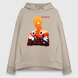 Толстовка оверсайз женская Бой Сайтама и Бороса One Punch-Man, цвет: миндальный