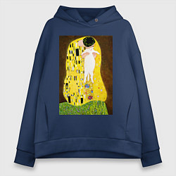 Толстовка оверсайз женская Густав Климт влюблённые поцелуй с котом, цвет: тёмно-синий
