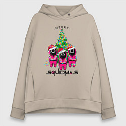 Толстовка оверсайз женская Guardians Merry squidmas, цвет: миндальный