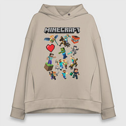 Толстовка оверсайз женская МИР МАНКРАФТА, ГЕРОИ И МОНСТРЫ ИГРЫ, цвет: миндальный