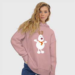 Толстовка оверсайз женская Олень снеговик 01, цвет: пыльно-розовый — фото 2