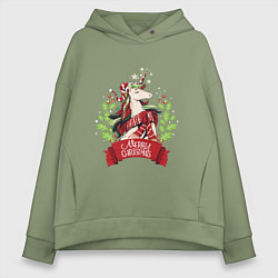 Толстовка оверсайз женская Christmas Unicorn, цвет: авокадо
