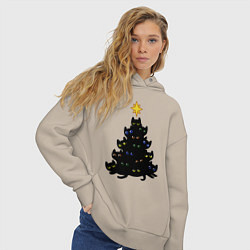 Толстовка оверсайз женская НовоКОТняя елка, цвет: миндальный — фото 2