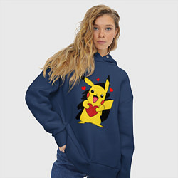 Толстовка оверсайз женская ПИКАЧУ И СЕРДЕЧКО POKENON PIKACHU LOVE, цвет: тёмно-синий — фото 2