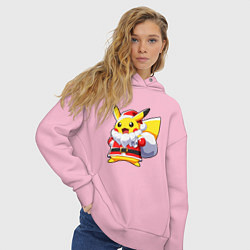 Толстовка оверсайз женская НОВОГОДНИЙ ПИКАЧУ САНТА КЛАУС, цвет: светло-розовый — фото 2