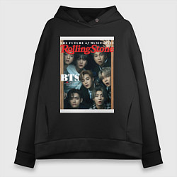 Толстовка оверсайз женская BTS БТС на обложке журнала, цвет: черный
