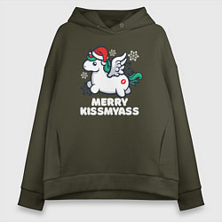 Толстовка оверсайз женская Merry Kissmyass Unicorn, цвет: хаки