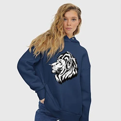 Толстовка оверсайз женская Лев в наушниках, цвет: тёмно-синий — фото 2