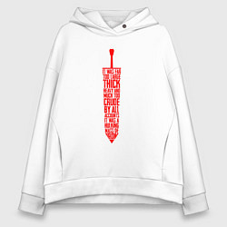 Толстовка оверсайз женская БЕРСЕРК КРАСНЫЙ МЕЧ С НАДПИСЬЮ BERSERK SWORD, цвет: белый