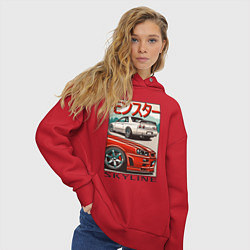 Толстовка оверсайз женская Nissan Skyline Ниссан Скайлайн, цвет: красный — фото 2