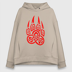 Толстовка оверсайз женская ПЕЧАТЬ ВЕЛЕСА КРАСНЫЙ ЛАПА ВОЛКА, цвет: миндальный