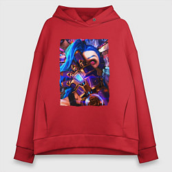 Толстовка оверсайз женская ARCANE LOL JINX FACE LEAGUE OF LEGENDS, цвет: красный