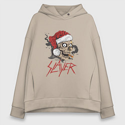 Толстовка оверсайз женская SLAYER SKULL SANTA NEW YEAR, цвет: миндальный