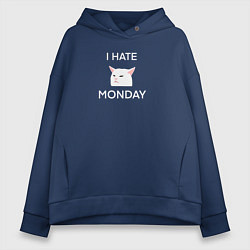 Женское худи оверсайз I hate monday текст с котом