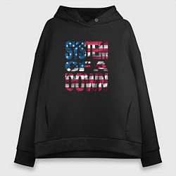 Толстовка оверсайз женская System of a Down Флаг США, цвет: черный