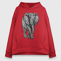 Толстовка оверсайз женская Огромный могучий слон, цвет: красный