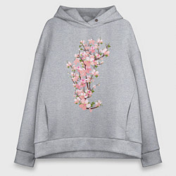 Толстовка оверсайз женская Весна Цветущая сакура Japan, цвет: меланж