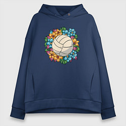 Толстовка оверсайз женская Volleyball - Flowers, цвет: тёмно-синий