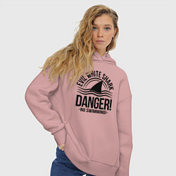 Толстовка оверсайз женская Danger No swiming Evil White Shark, цвет: пыльно-розовый — фото 2