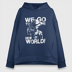 Толстовка оверсайз женская WE GO TO THE NEW WORLD ВАНПИС, цвет: тёмно-синий