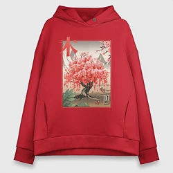 Толстовка оверсайз женская Цветущая Сакура Япония, цвет: красный