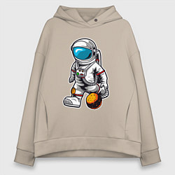 Толстовка оверсайз женская Космонавт играет планетой, цвет: миндальный