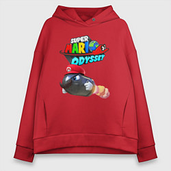 Толстовка оверсайз женская Super Mario Odyssey Bullet Bill Nintendo, цвет: красный