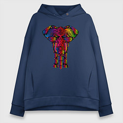 Толстовка оверсайз женская Психоделически раскрашенный слон, цвет: тёмно-синий