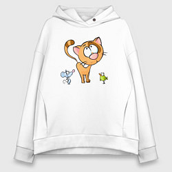 Толстовка оверсайз женская Рыжий кот с друзьями, цвет: белый