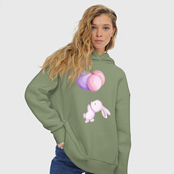 Толстовка оверсайз женская Милый Крольчонок С Тремя Воздушными Шариками, цвет: авокадо — фото 2