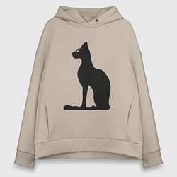 Толстовка оверсайз женская Силуэт черной кошки, Египетская богиня Бастет, цвет: миндальный