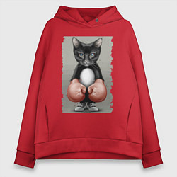 Женское худи оверсайз Крутой котяра в боксёрских перчатках Cool cat in b