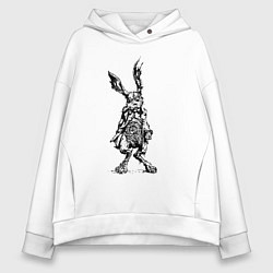Женское худи оверсайз Кролик - драное ухо с часами на животе Rabbit - a