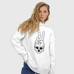 Толстовка оверсайз женская Череп и жест победы The skull and the gesture of v, цвет: белый — фото 2