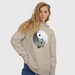 Толстовка оверсайз женская Инь Янь по совиному, цвет: миндальный — фото 2