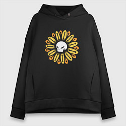 Толстовка оверсайз женская Череп Подсолнух Sunflower Skull, цвет: черный